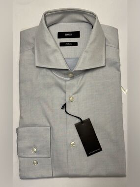 BOSS Men's Light Gray Dress Shirt - Spread Collar